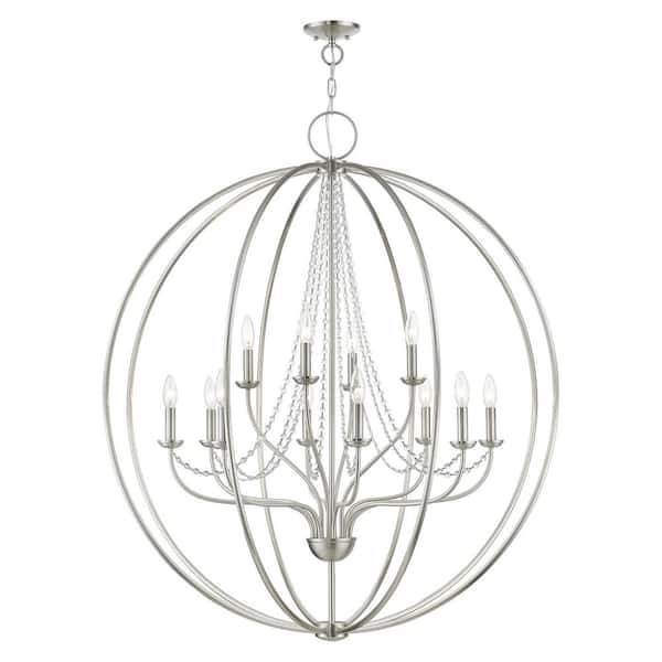 Delridge 12-Light Brushed Nickel Globe Grande Foyer Chandelier with Clear Crystals