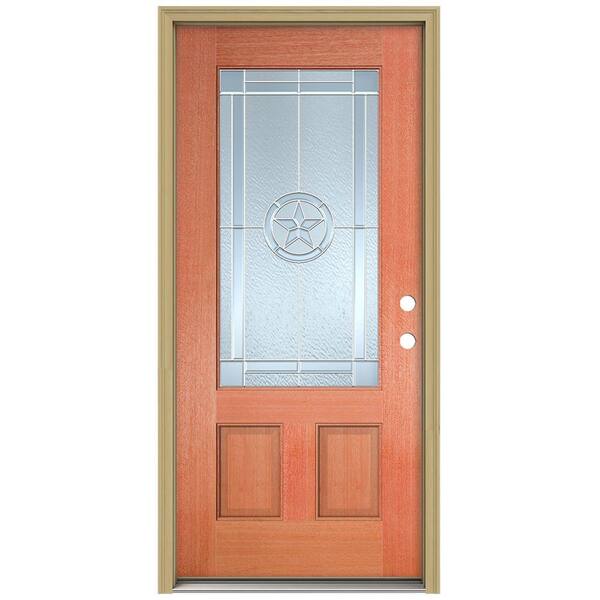 JELD-WEN 36 in. x 80 in. Lone Star 3/4 Lite Unfinished Mahogany Wood Prehung Front Door with Brickmould and Zinc Caming