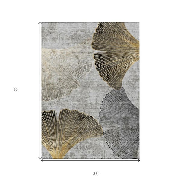 Gray, Charcoal, Silver 3 X 5 ft. Woven Floral Polyester Rectangle Indoor / Outdoor Area Rug