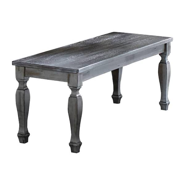 Benjara Gray Rectangle Grained Wood Bench with Square Baluster Legs (48 in. x 16 in. W x 18 in. H)