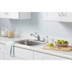 Single-Handle Standard Kitchen Faucet with White Side Sprayer in Chrome