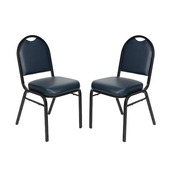 HAMPDEN FURNISHINGS Celia Collection Plush Vinyl Padded Stackable Banquet Chair, Dark Blue/Black Frame, (Pack of 2)