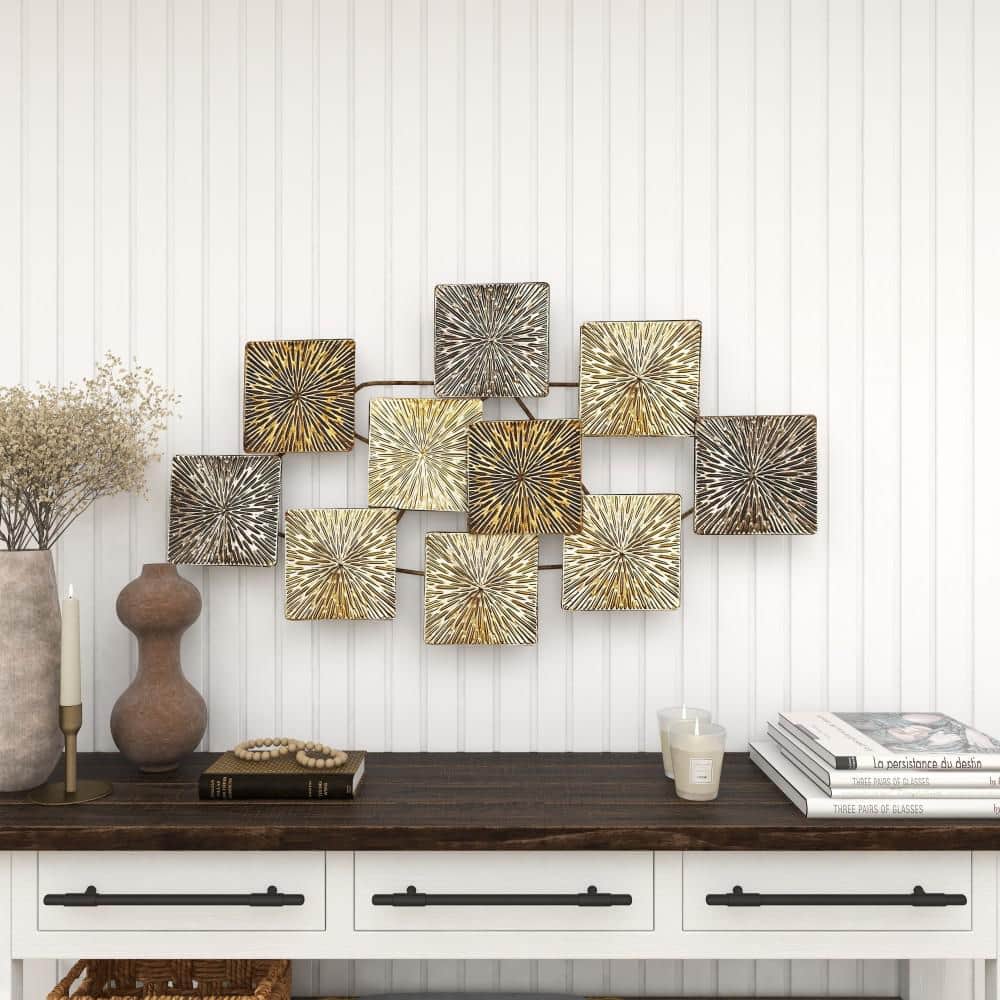 Gold and Bronze Textured Metal Sunburst Wall Sculpture