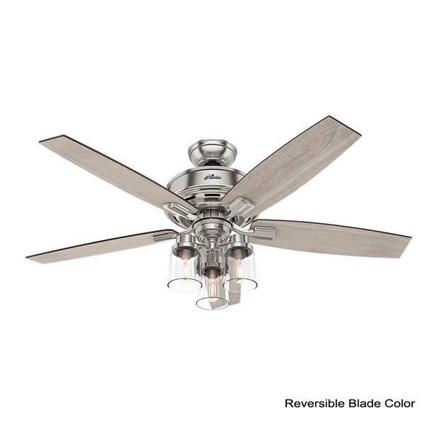 Hunter Bennett 52 In Led Indoor Brushed Nickel Ceiling Fan With 3 Light Kit And Handheld Remote Control 54190 The Home Depot - 52 Ceiling Fan With Led Light And Remote Control Brushed Nickel Finish