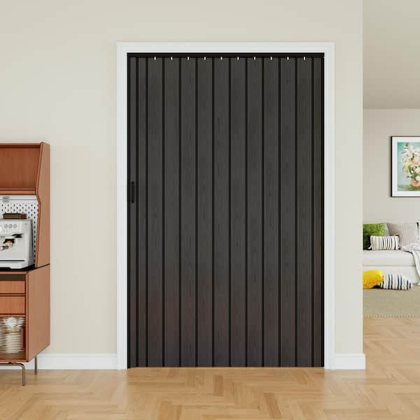 48 in. x 80 in. Black Woodgrain Vinyl PVC Accordion Door, Interior Folding Doors with Installation Hardware