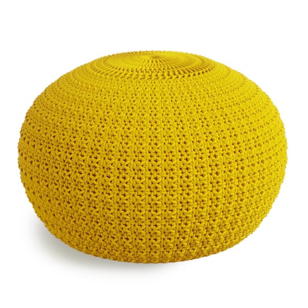 Simpli Home Sonata Round Knitted Pouf in Yellow Recycled PET Polyester