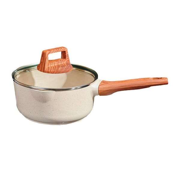 Ceramic Nonstick 2 qt. Saucepan in White with Pour Spout and Lid