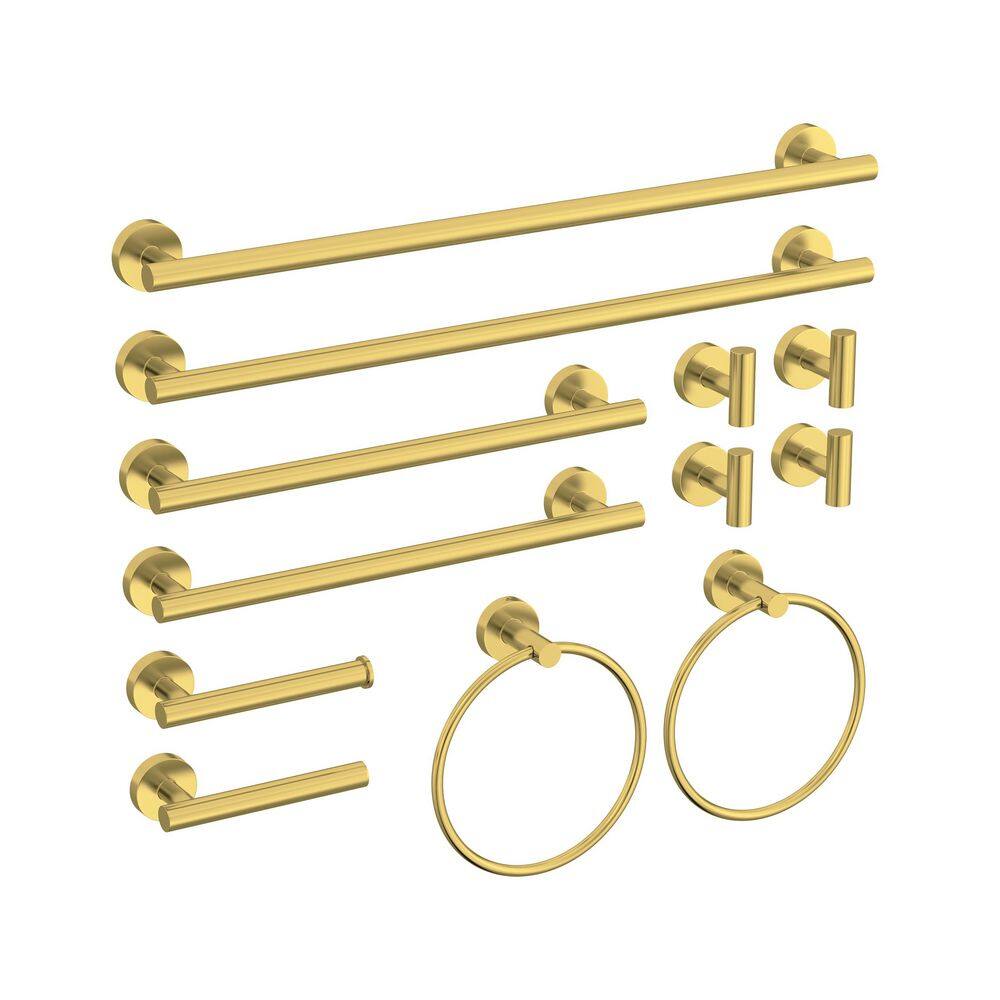 12-Piece Bath Hardware Set with Towel Ring Toilet Paper Holder Towel Hook Towel Bar Included Wall Mount in Brushed Gold price history on PriceWatchPro
