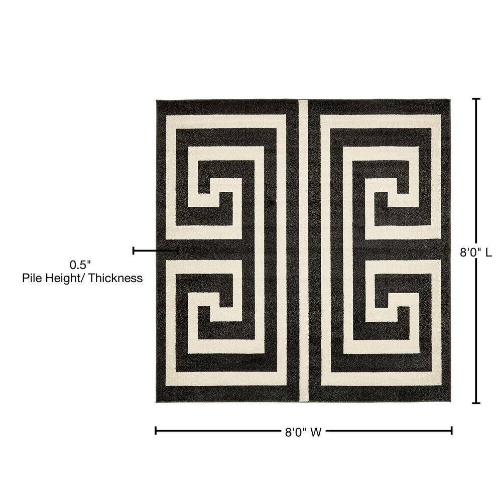 Black Synthetic Square Geometric Stain-Resistant Rug