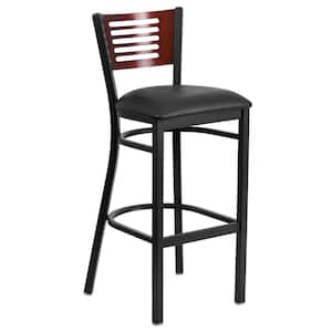 32 in. Black and Mahogany Cushioned Bar Stool