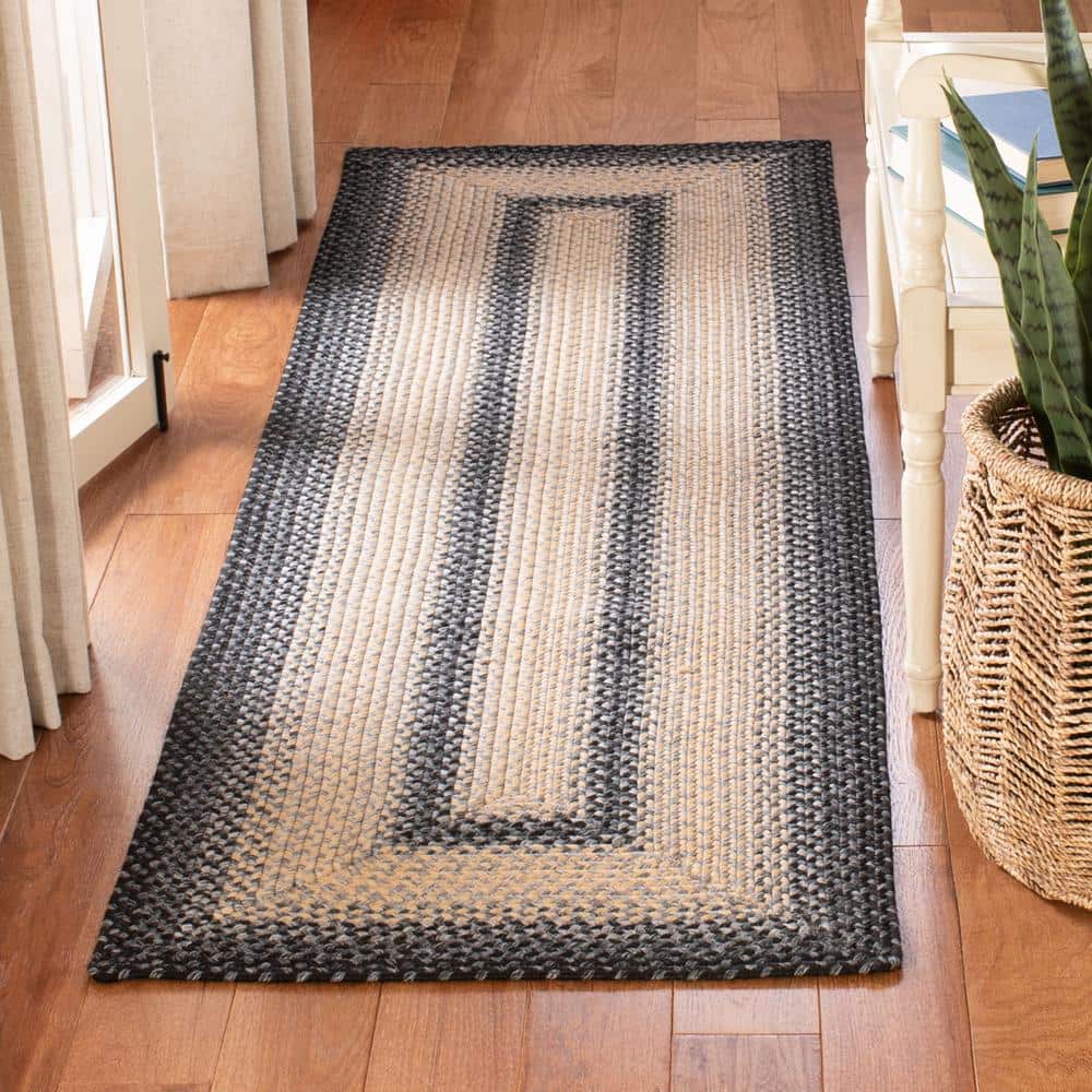 Black and Gray Braided Reversible Runner Rug