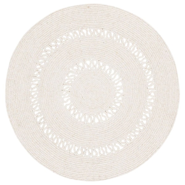 Braided 3 ft. x 3 ft. Round Beige Concentric Wavy Area Rug