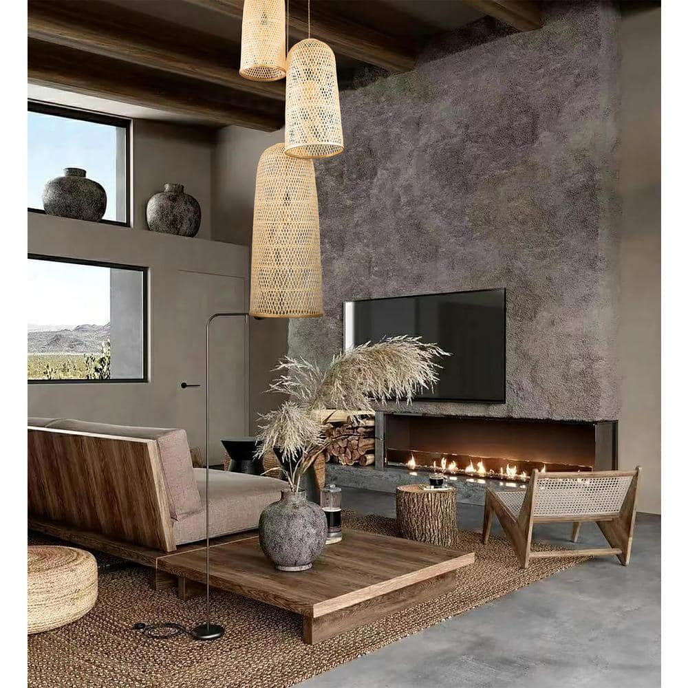 Tan Bamboo and Rattan 3-Light Pendant with Handwoven Shades