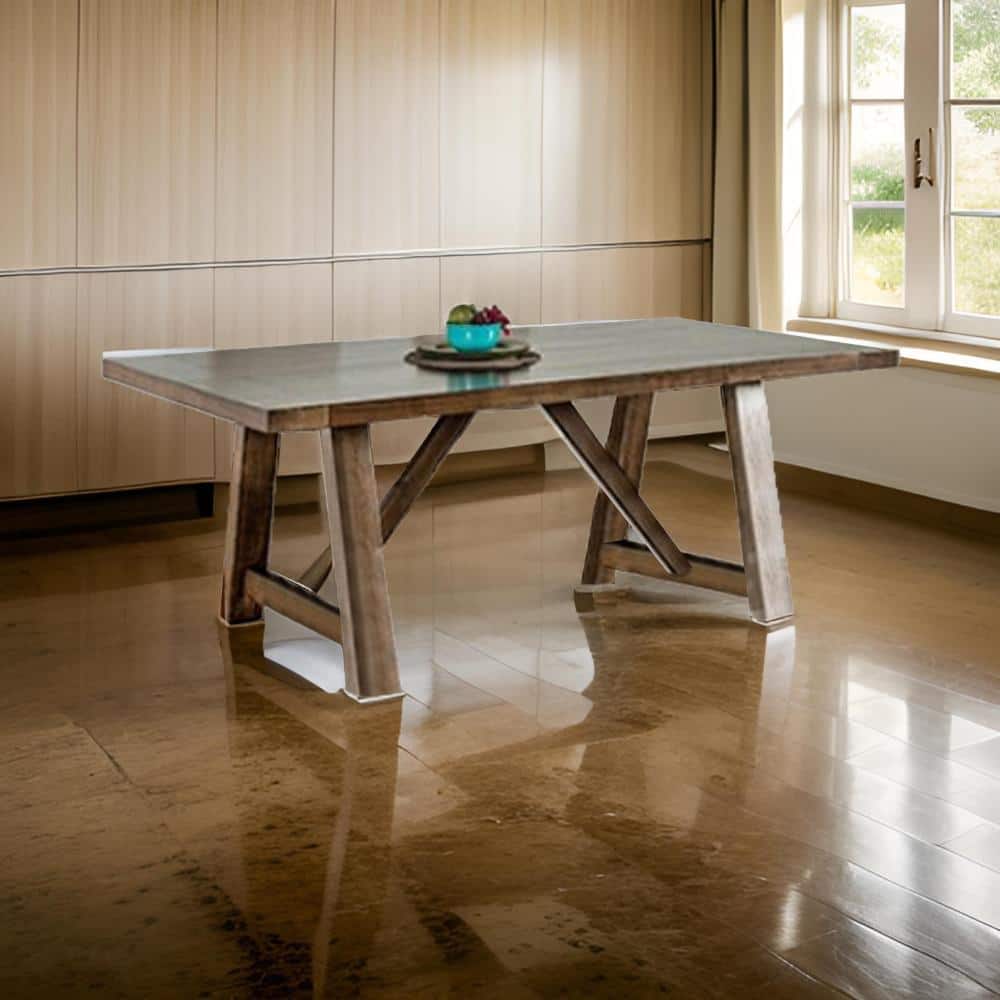 Jule 76" Brown Solid Wood Farmhouse Dining Table with Trestle Base