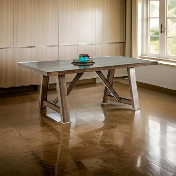 Benjara Jule Brown Solid Wood 40 in. Trestle Dining Table (Seats 6)