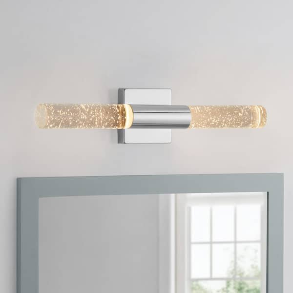 Hampton Bay Madison Place 22.87 in. 1-Light Chrome Integrated LED Bathroom Vanity Light Bar with Seedy Glass Tube