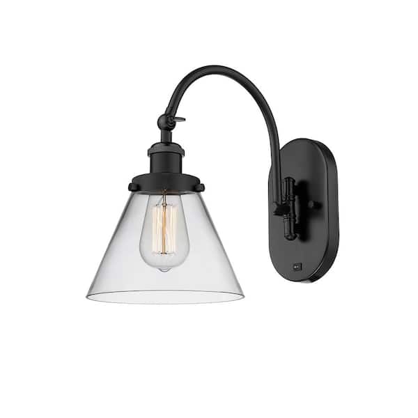 Innovations Cone 1-Light Matte Black, Clear Wall Sconce with Clear Glass Shade