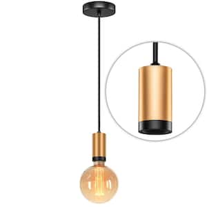 1-Light Brass with Black Vintage Pendant Fixture With 10 ft. Adjustable Black Fabric Cord