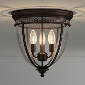 11 in. 3-Light Oil Rubbed Bronze Flush Mount with Glass Shade