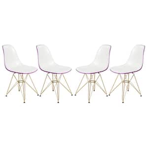Cresco Modern Plastic Molded Dining Side Chair with Eiffel Gold White Purple Legs (Set of 4)