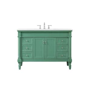 Simply Living 48 in. W x 21.5 in. D x 35 in. H Bath Vanity in Vintage Mint with Ivory White Engineered Marble