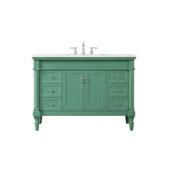 Unbranded Simply Living 48 in. W x 21.5 in. D x 35 in. H Bath Vanity in Vintage Mint with Ivory White Engineered Marble