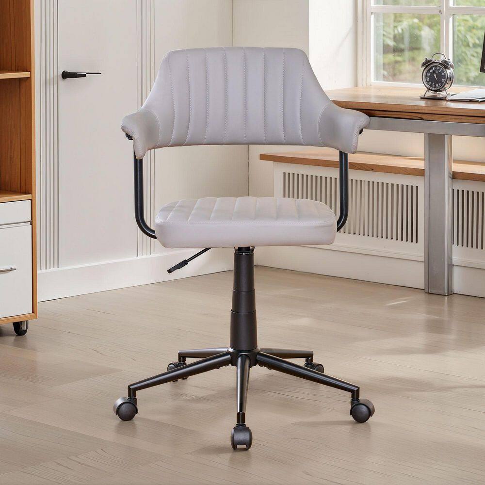 Adjustable Office Chair Faux Leather Swivel Ergonomic Task Chair in Gray with Armrests and Metal Frame for Home Office - Thumbnail 3