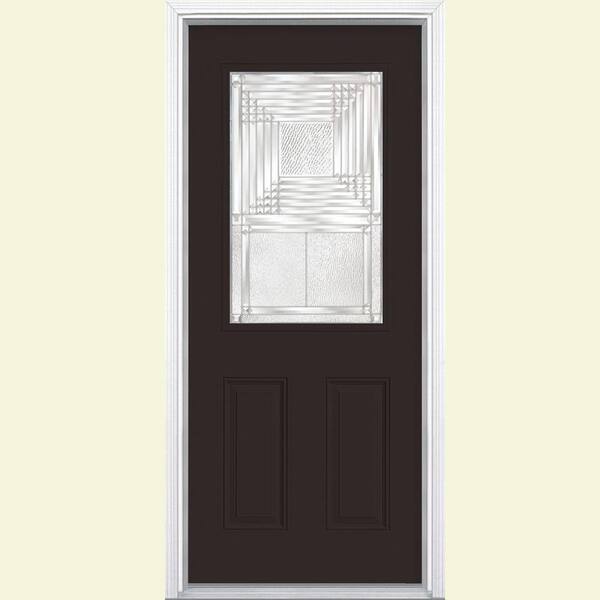 Masonite Rochelle Half Lite Painted Smooth Fiberglass Prehung Front Door with Brickmold-DISCONTINUED