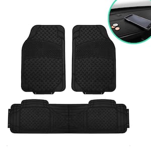 Black 3-Piece Heavy-Duty Liners Vinyl Trimmable Car Floor Mats - Universal Fit for Cars, SUVs, Vans and Trucks-Full Set