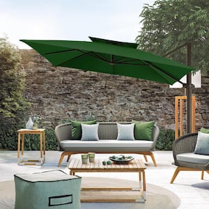 10 ft. Square Cantilever Umbrella Patio Rotation Outdoor Umbrella with Cover in Dark Green