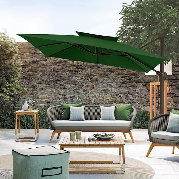 JEAREY 10 ft. Square Cantilever Umbrella Patio Rotation Outdoor Umbrella with Cover in Dark Green