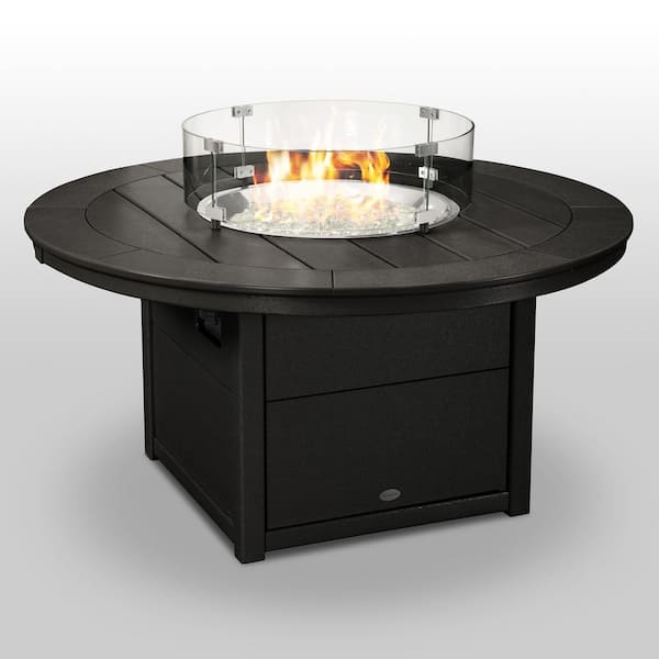 POLYWOOD Black Square 48 in. Plastic Propane Outdoor Patio Fire Pit Table