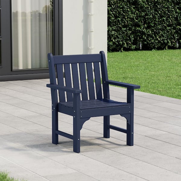 Laguna Outdoor Patio Weather Resistant Poly Plastic Garden Arm Chair in Navy Blue