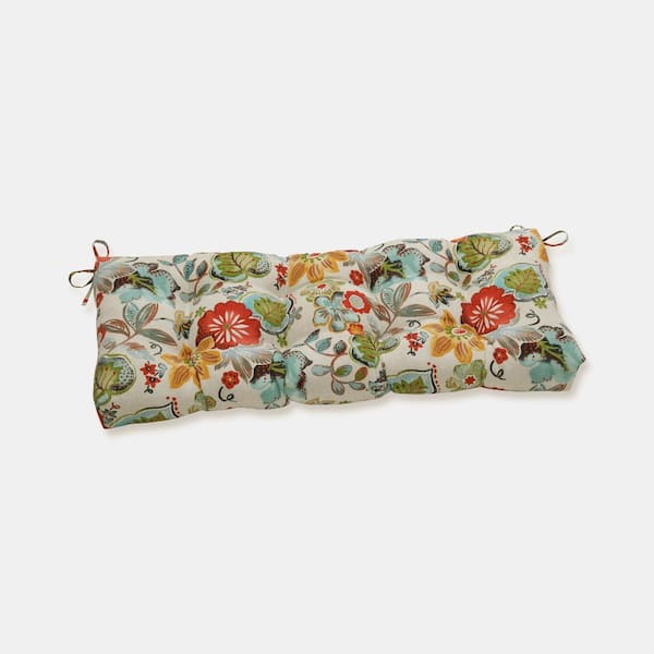 Pillow Perfect Floral Rectangular Outdoor Bench Cushion in Green