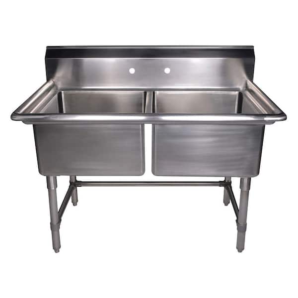 Whitehaus Collection Noah's Collection Freestanding Stainless Steel 471/2 in. 2-Hole Double Bowl Kitchen Sink in Brushed Stainless Steel