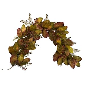 6 ft. Autumn Magnolia Leaf and Berries Artificial Garland