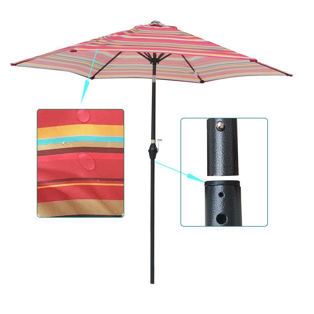 9ft Red Striped Metal Market Patio Umbrella with Crank Lift