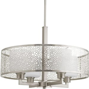 Mingle Collection 4-Light Brushed Nickel Pendant with Etched Parchment Glass