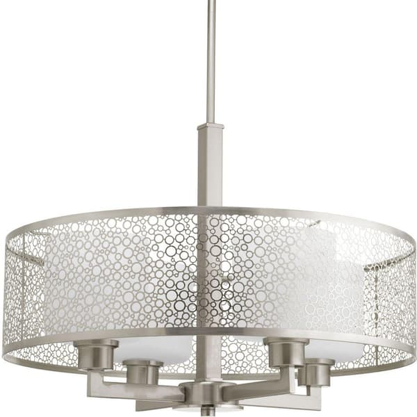 Progress Lighting Mingle Collection 4-Light Brushed Nickel Pendant with Etched Parchment Glass