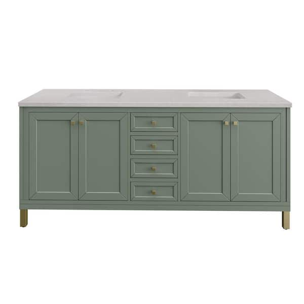 James Martin Vanities Chicago 72.0 in. W x 23.5 in. D x 34 in . H Bathroom Vanity in Smokey Celadon with Eternal Serena Quartz Top