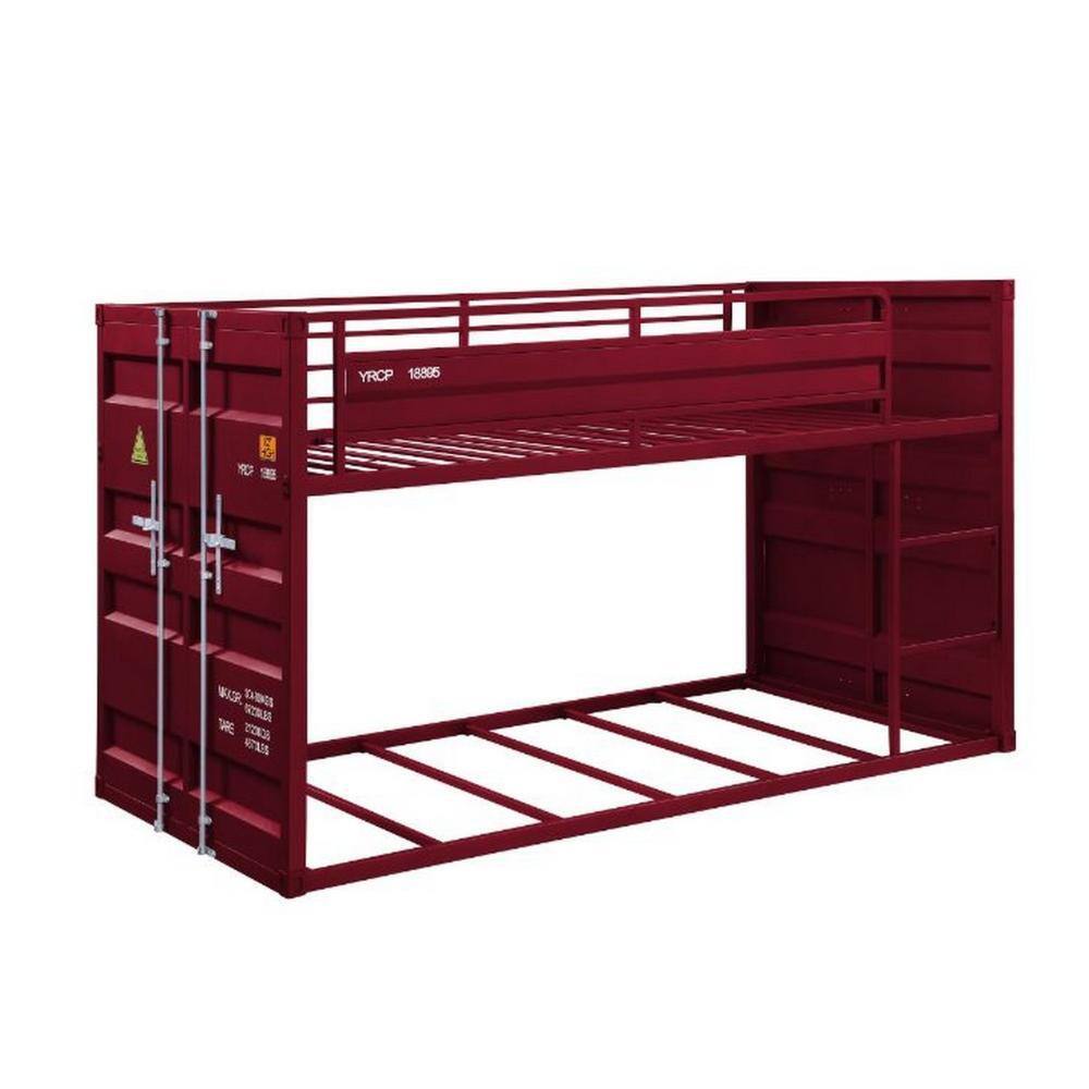 Benjara Red Twin Adjustable Bunk Bed with Metal Frame BM261753 The