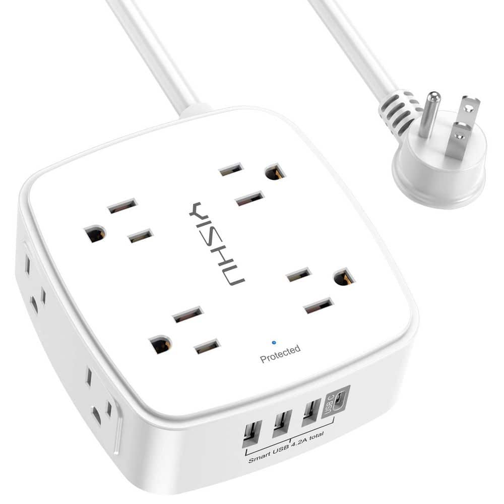 White 10 ft. 8-Outlet Surge Protector Power Strip, 3 Side Outlet Extender with 4 USB Port for Desk USB Charging Station price history on PriceWatchPro
