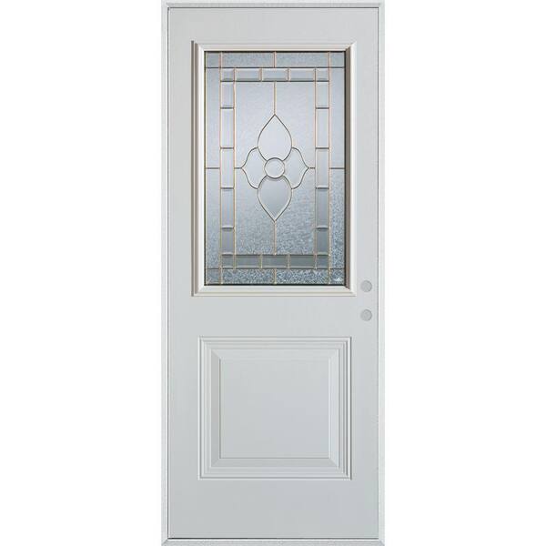 Stanley Doors 36 in. x 80 in. Traditional Zinc 1/2 Lite 1-Panel Prefinished White Left-Hand Inswing Steel Prehung Front Door