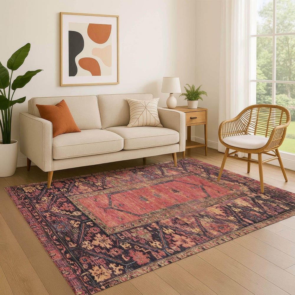 Mayfield Premium Machine Washable Abstract AMF1727 Salmon 10 ft. x 14 ft. Area Rug price history on PriceWatchPro