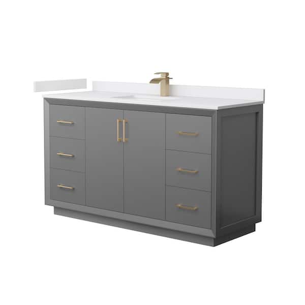 Wyndham Collection Strada 60 in. W x 22 in. D x 35 in. H Single Bath Vanity in Dark Gray with White Cultured Marble Top