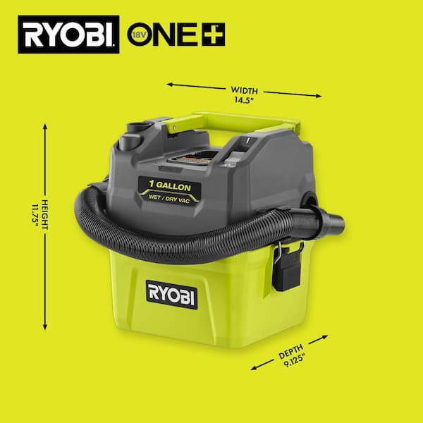 RYOBI ONE+ 18V Cordless 1 Gal. Wet/Dry Vacuum (Tool Only) with 1-1/4 in. Crevice Tool and Utility Nozzle