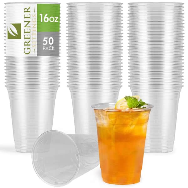Greener Settings 16 oz. Clear Compostable Disposable Cups, Cold Drink Cups [50-Pack]