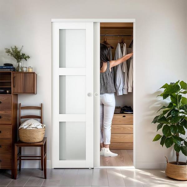 SOCBAZZAR 60 in. x78.58 in. 3-Lites Frosted Glass MDF Closet