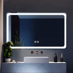 35 in. W x 59 in. H Rectangular Frameless LED Lighted Anti-Fog Bathroom Vanity Mirror in Silver
