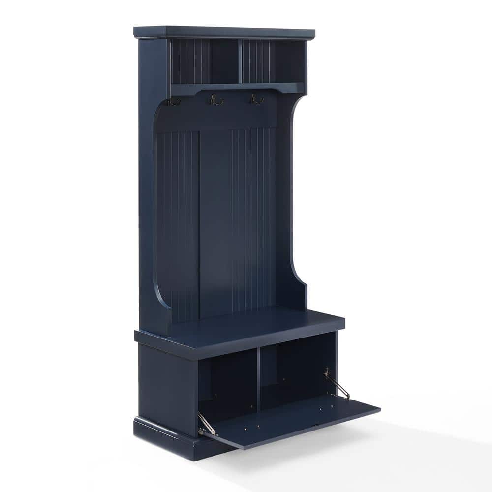 Navy Beadboard Hall Tree with Storage and Hooks